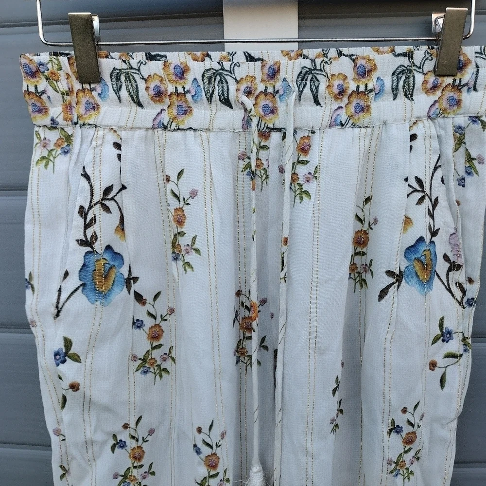 Hemant & Nandita Womens Floral Print Harem Jogger Pants Tassel Small BOHO